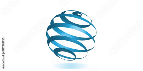 3D abstract blue globe spiral logo isolated on white background. Modern gradient sphere ribbons vector icon for global business, technology, logistics, or corporate identity.
