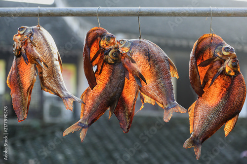 фотографія Dried Fish Hanging in Shaoxing, China - Traditional Hometown Fishing Culture
