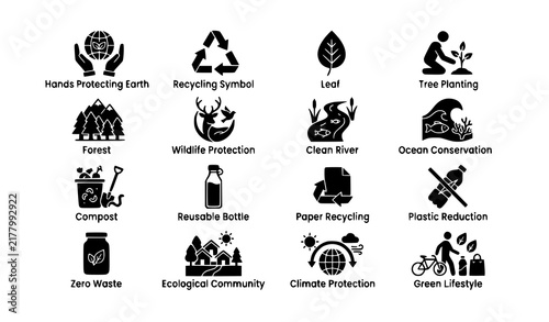 Environmental Protection Recycling and Green Lifestyle Glyph Icons