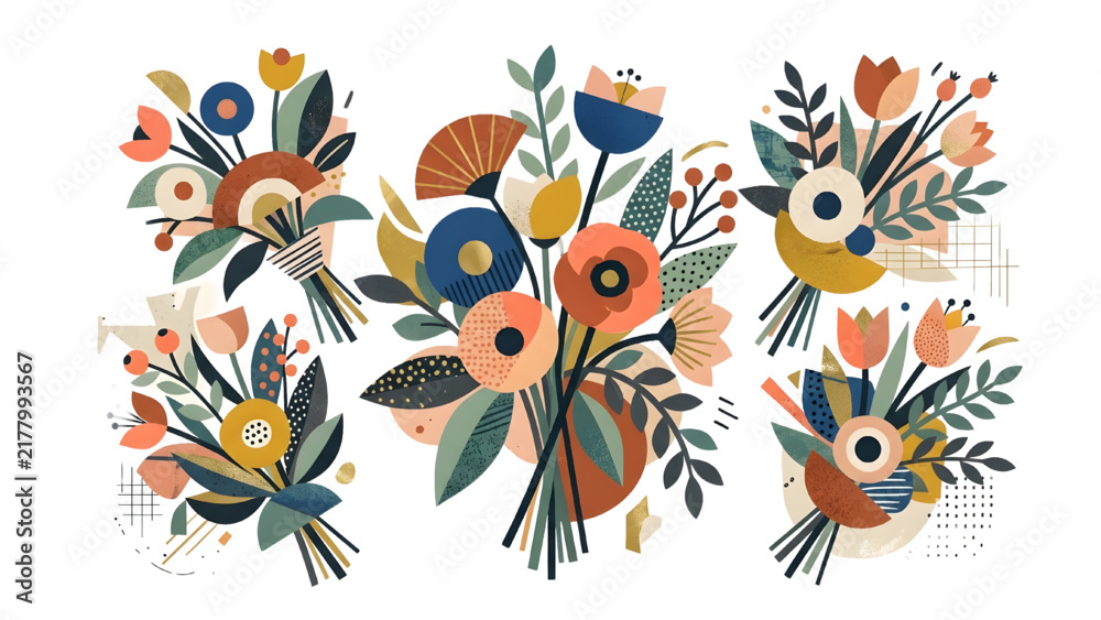 Fototapeta premium Modern Abstract Floral Vector Compositions.