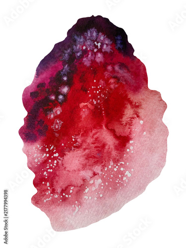 Hand-painted watercolor illustration of a red and pink cosmic nebula with deep crimson and violet tones and star-like details, isolated on a transparent background