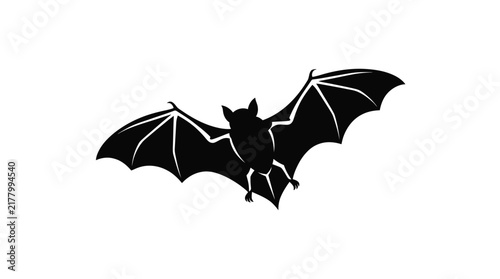Black bat silhouette with wings spread against a white background