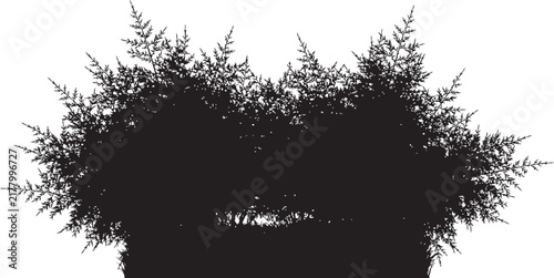 Large detailed dense bush silhouette with foliage texture isolated on transparent background for landscaping and garden design.