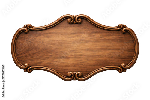 Vintage carved wooden plaque frame isolated on transparent background