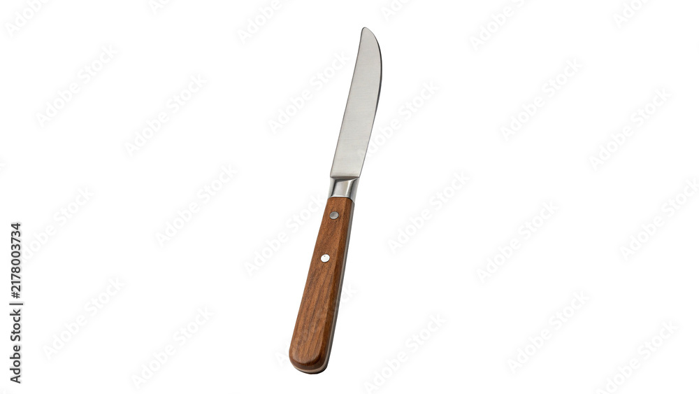 Fototapeta premium Sharp kitchen utility knife with dark wooden handle isolated on transparent background