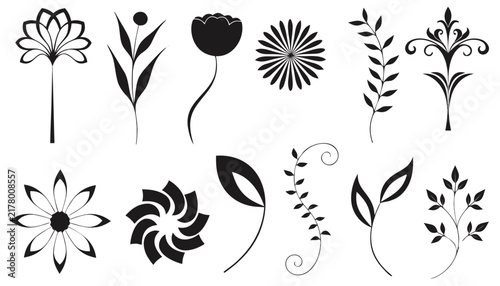 Minimalist Geometric Flower Icons Botanical Floral Shapes Vector Set
