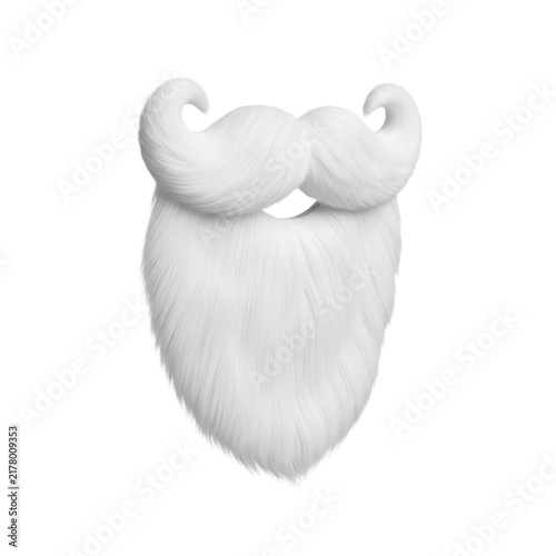 pristine, fluffy white santa claus beard and curly mustache accessory, highly detailed faux fur texture, isolated on a transparent studio background with uniform lighting. traditional festive disguise