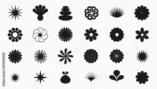 Minimalist Geometric Flower Icons Botanical Floral Shapes Vector Set