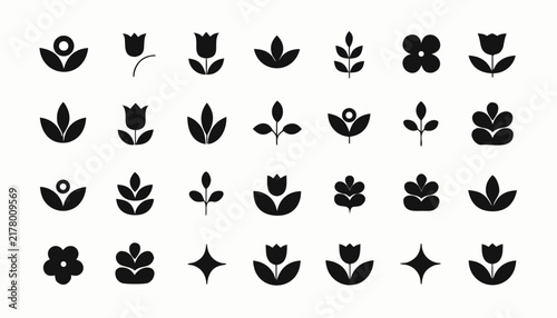 Minimalist Geometric Flower Icons Botanical Floral Shapes Vector Set