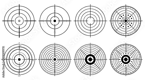 Six target designs in grid 202609021004 set with simple line art design featuring outline, illustration, graphic elements with clean design and vector art