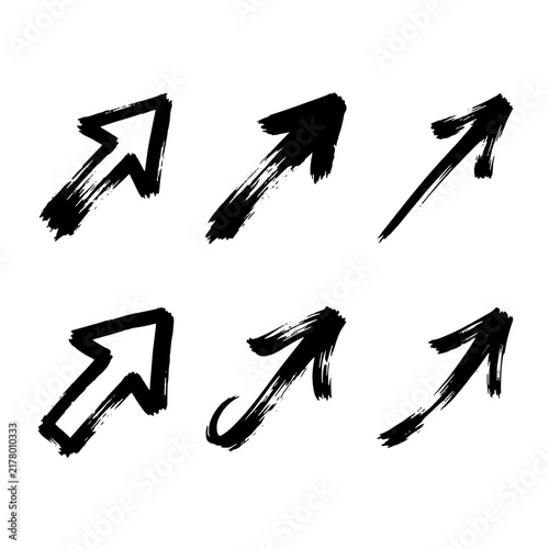 Arrow Up Right Illustration Icon Set in Brush Outline