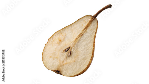 Cuadro en lienzo Fresh half slice of ripe pear isolated on black background for healthy food pack