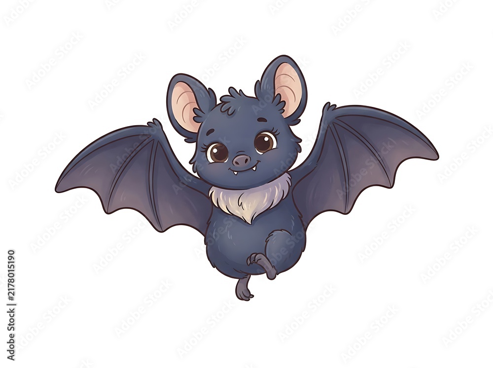 Fototapeta premium Cute cartoon bat illustration with wings spread open