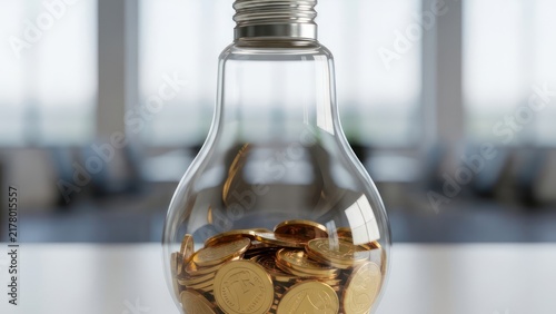Financial Innovation Concept with Light Bulb and Coins