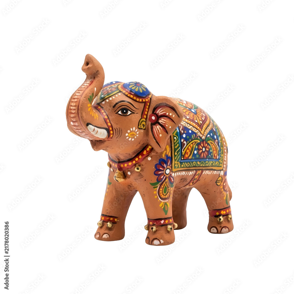 Fototapeta premium Traditional clay elephant figurine for festive decoration, isolated on pure transparent background