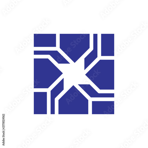 Square Network Lines With House Connection Logo