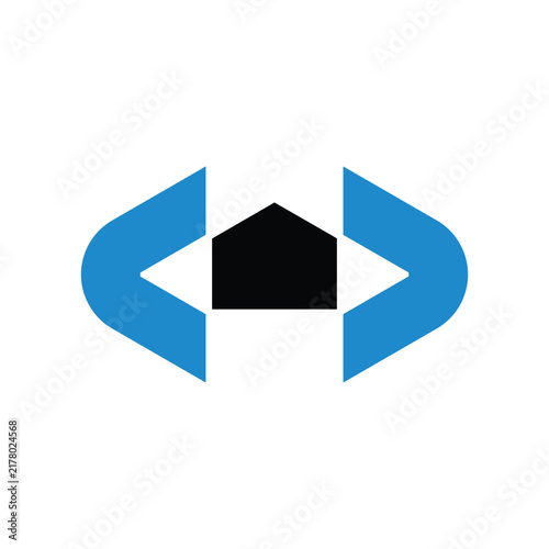 Coding Brackets Surrounding Simple House Symbol Logo