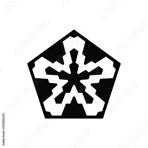 Pentagon Network With Central Snowflake Symbol Logo