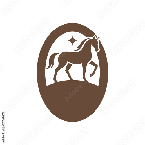 Walking Horse Inside Oval Sparkle Emblem Logo