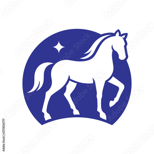Walking Horse Inside Rounded Sparkle Emblem Logo