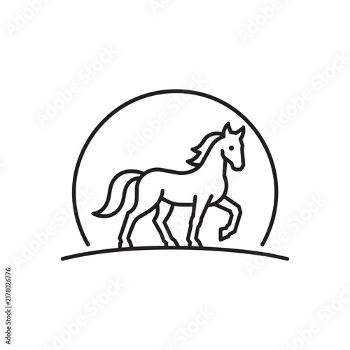 Outlined Horse Inside Circular Landscape Logo