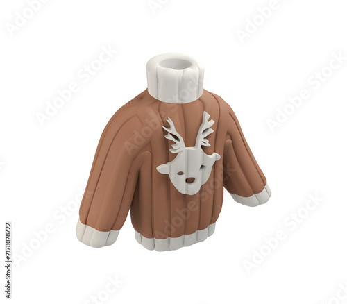 3D Ugly Christmas Sweater with Deer Icon, Winter Sweater Vector illustration