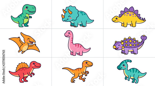 Set of cute cartoon dinosaurs illustration for kids.