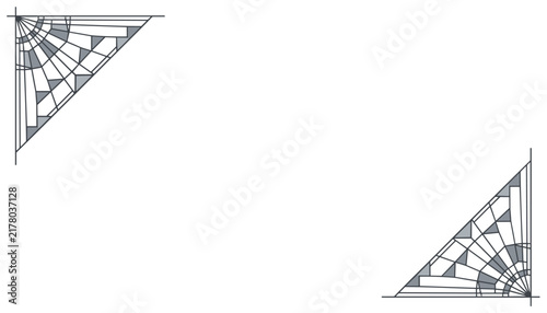 Elegant classic art deco corner design elements in grey and white featuring geometric fan shapes and radiating lines.
