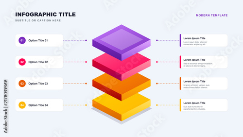 4 Layer Isometric Block Infographic Template, 3D Layered Diagram Stack & Business Process Layout