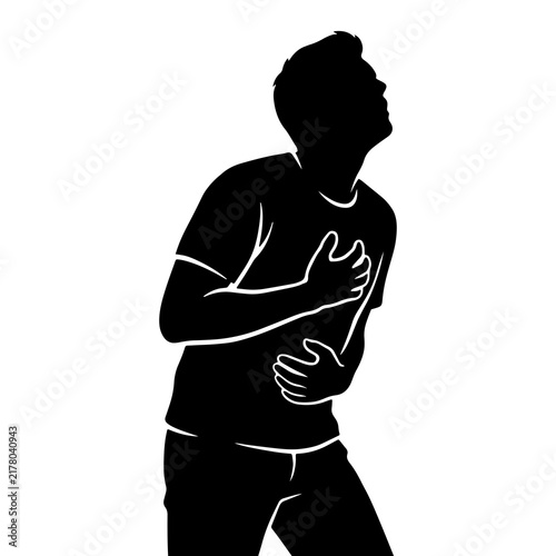 Foto Man clutching chest in pain silhouette isolated on transparent background