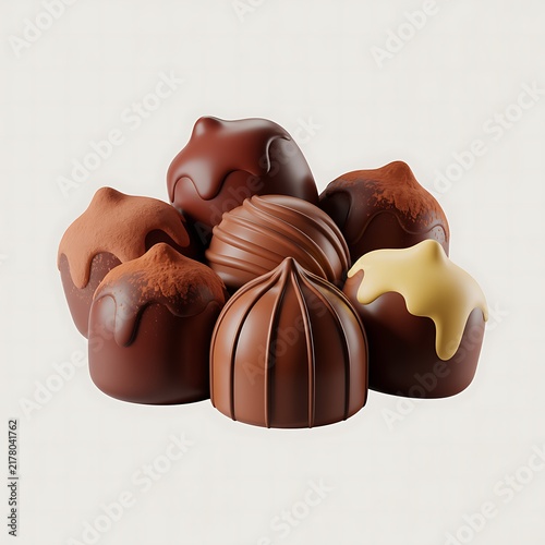 3D Cartoonish Chocolate Truffles Isolated on White Background, Delicious Gourmet Cocoa Sweets Illustration