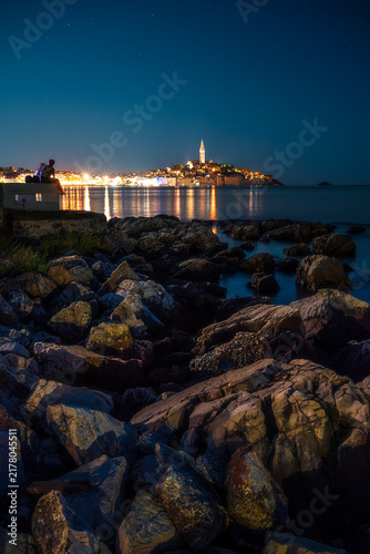 Rovinj Old Town Illuminated at Night on the Adriatic Coast, Croatia