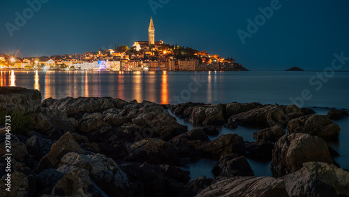Rovinj Old Town Illuminated at Night on the Adriatic Coast, Croatia