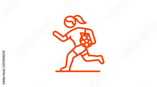 Female athlete running with soccer ball icon