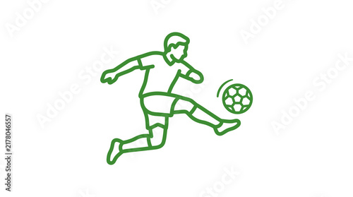 Green line icon soccer player shooting the ball.