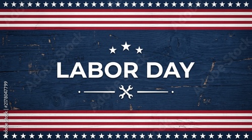 Labor day labor day greeting card with american flag theme on rustic blue wooden background