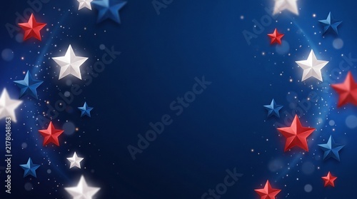 Labor day patriotic background with red, white, and blue stars on a dark blue backdrop