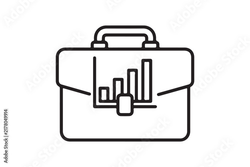 Briefcase outline icon with business growth bar chart and rising trend line for finance and corporate