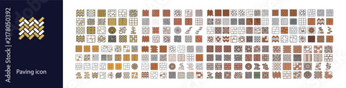 Paving Pattern Texture Icon Set, Stone Tile Brick and Floor Paver Vector Top View Collection