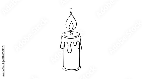 One line drawing of lit candle with flame