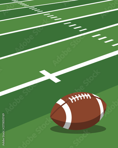 American Football Ball on Field Close Up Vector Illustration