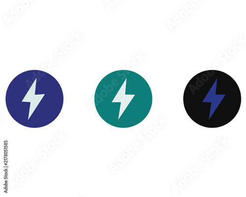 Set of three colorful circle badges with lightning bolt energy symbols lightning electricity