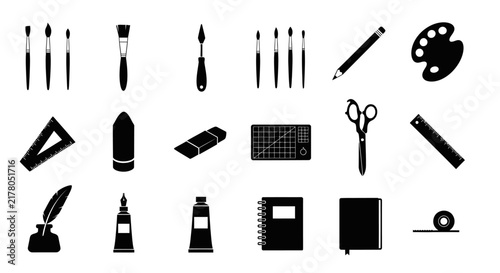 Canvas Print Art supplies icons with supplies include paintbrushes