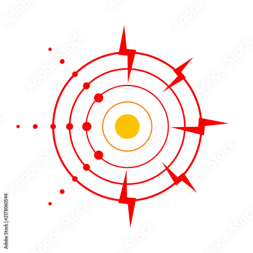 Massage inflammation wave with radar circle red and icon concentric effect. Target signal abstract with vector pulse inflammatory and relief geometric bolt.