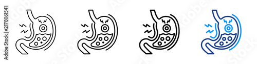Gastric Discomfort Icon Different Style Outline Collection Set.