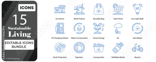 Sustainable Living Doutone Icon Set