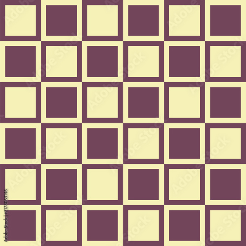 Seamless pattern created from rows of pale yellow and maroon squares in larger maroon and pale yellow squares
