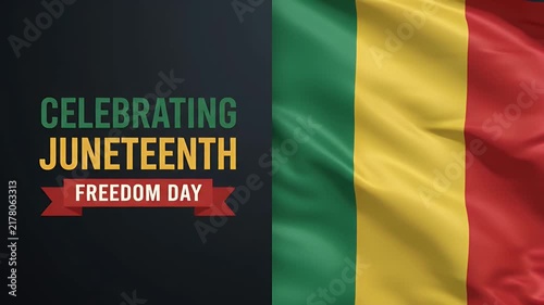Juneteenth freedom day celebration with waving pan-african flag