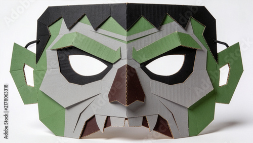 Layered cardboard monster mask for Halloween costumes and decoration