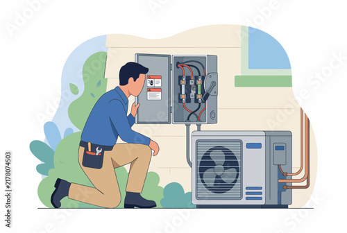 HVAC Technician Inspecting Residential Air Conditioning Unit